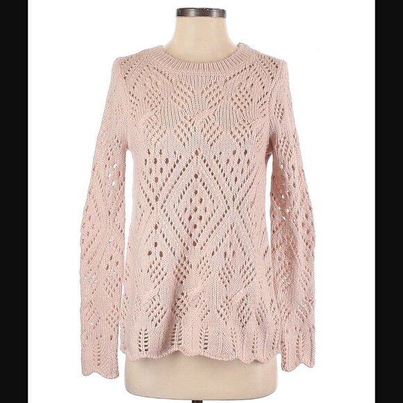 Loft Crewneck Sweater Light Pink Loose Knit - Picture 1 of 13